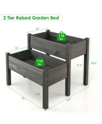 2 Tier Wooden Raised Garden Bed Elevated Planter Box w/ Legs Drain Holes  34'' x 33.5'' x 28.5''