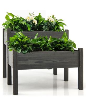 2 Tier Wooden Raised Garden Bed Elevated Planter Box w/ Legs Drain Holes  34'' x 33.5'' x 28.5''
