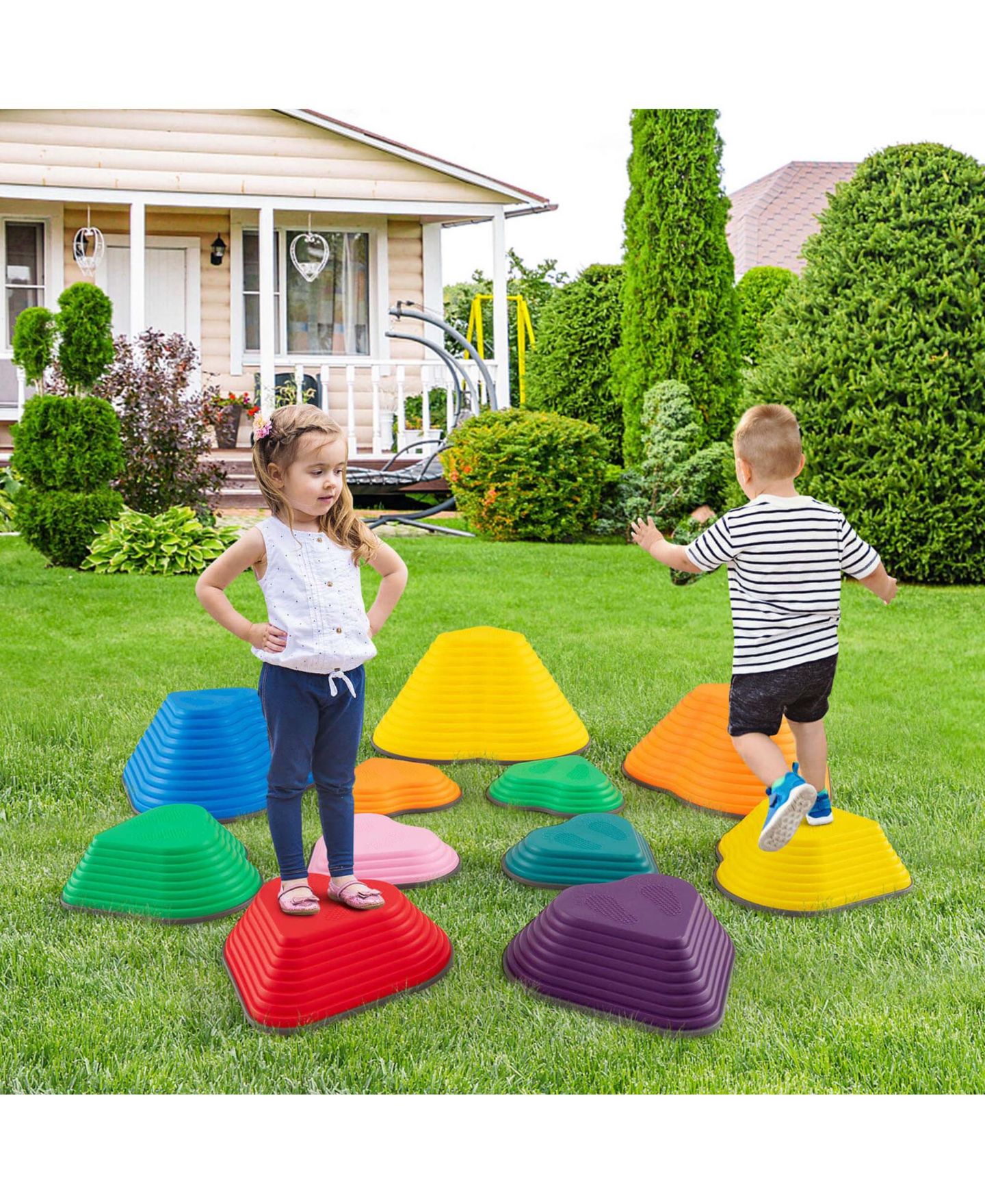 Детские игрушки Costway Heart-Shaped Non-Slip Stepping Stones, 11-Piece Set, Ages 3+, цвет: Жёлтый — фото 5