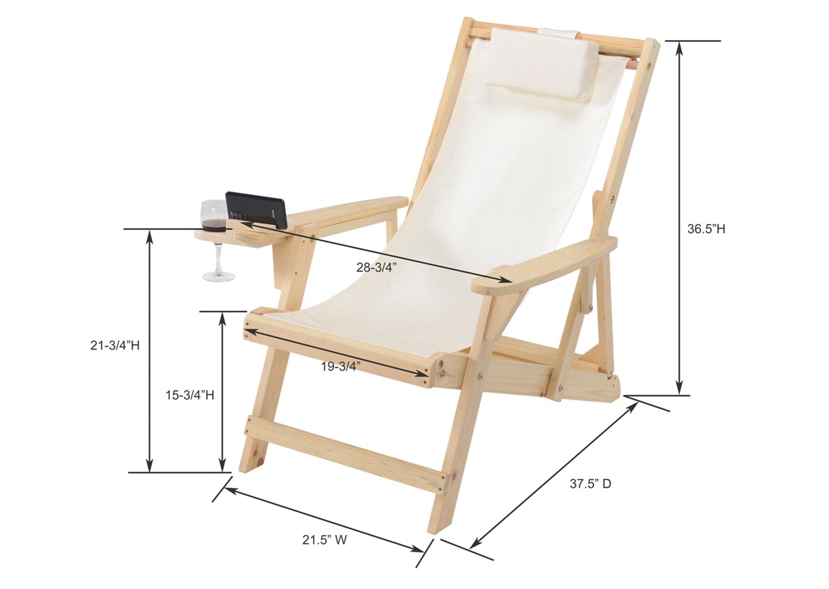Jiallo Canvas Sling Chair With Cup And Wine Holder Ottoman