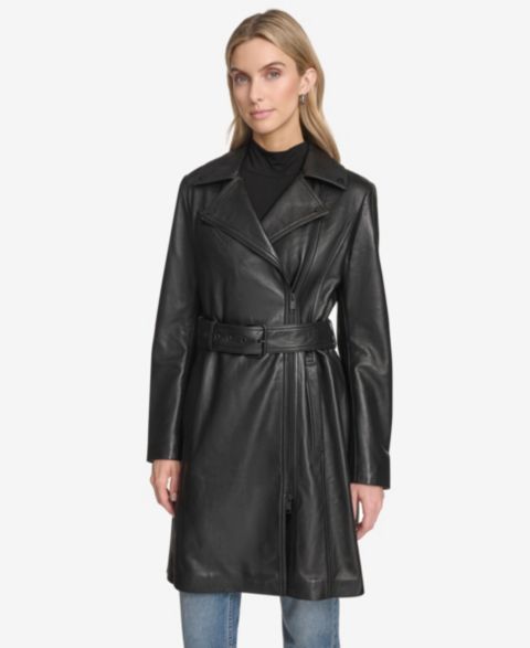 Женские куртки Andrew Marc Jacqui Moto Style Leather Trench Coat
