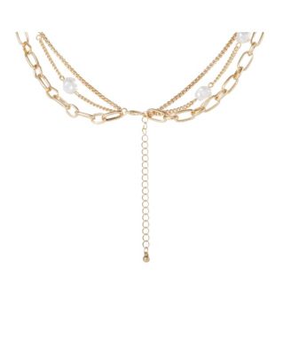 BCBG Layered Pearl Drop Chain Necklace