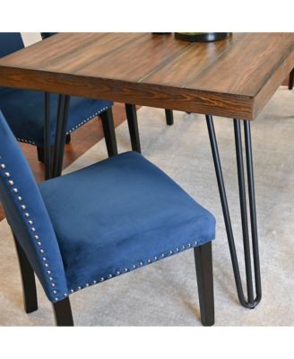 Ashzo 5-Pc Dining Set, Hairpin Dining Table with 4 Chairs, Blue