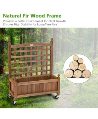 32in Wood Planter Box w/Trellis Mobile Raised Bed for Climbing Plant
