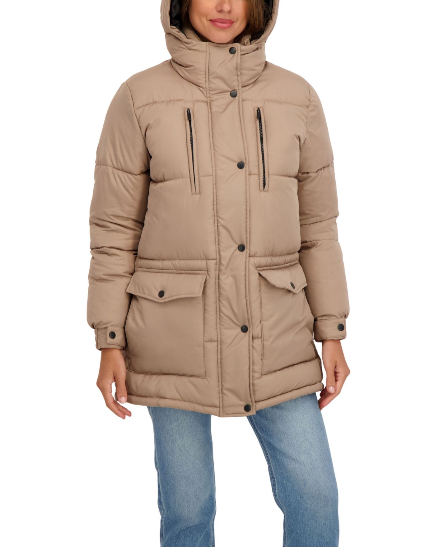 Женская куртка Sebby Juniors' Hooded 3/4 Puffer, цвет: Хаки — фото 5