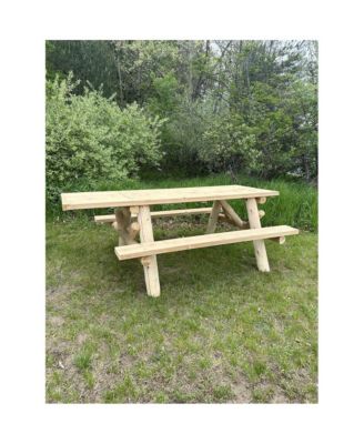 6' ADA Log Picnic Table  Attached Benches
