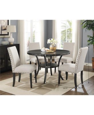 Biony Espresso Wood Dining Set with Tan Fabric Nailhead Chairs, 5-Pc