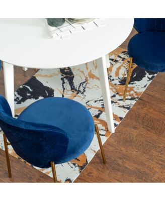 Amoa Contemporary 3-Pc Dining Set, White Round Dining Table and 2 Chairs, Blue