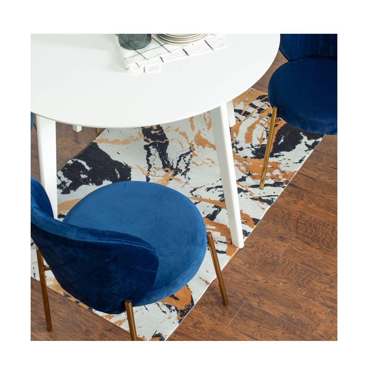 Roundhill Furniture Amoa Contemporary 3-Pc Dining Set, White Round Dining Table and 2 Chairs, Blue