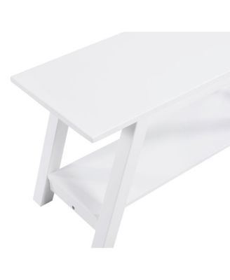 Solid Wood Bench with Shelf and Tilted Legs, 36-Inch Long