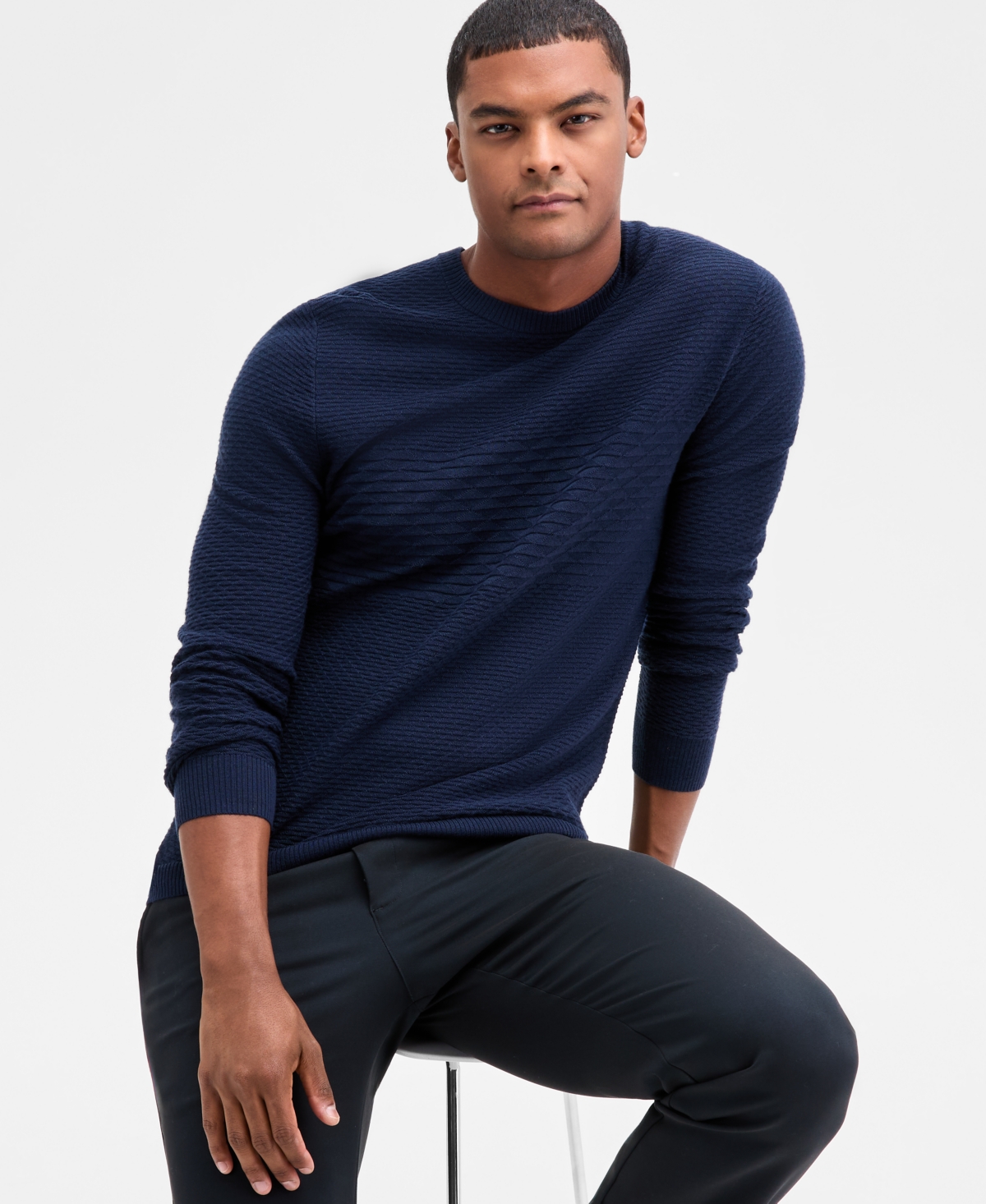 Alfani Men's Long Sleeve Textured Crewneck Sweater, Macy's Exclusive