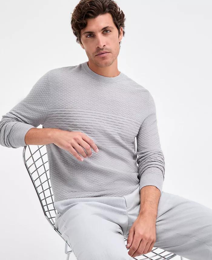 Men's Long Sleeve Textured Merino Crewneck Sweater - thumbnail 6