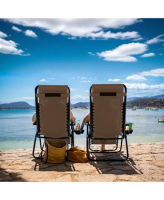 Outdoor Patio Zero Gravity Chair - Reclining Lounge Chair with Pillow & Cup Holders