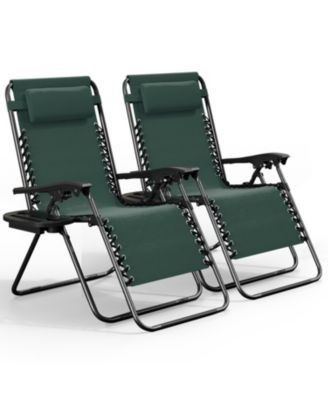 Outdoor Patio Zero Gravity Chair - Reclining Lounge Chair with Pillow & Cup Holders