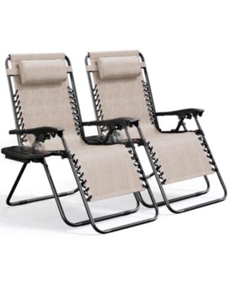 Outdoor Patio Zero Gravity Chair - Reclining Lounge Chair with Pillow & Cup Holders