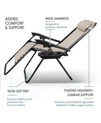 Outdoor Patio Zero Gravity Chairs Set of 4 - Reclining Lounge Chairs with Pillows & Cup Holders