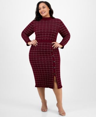 Sandra Darren - Plus Size Checkered-Knit Sweater Dress