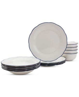 Haven - Blue Rim Scalloped 12-Pc. Dinnerware Set, Service for 4