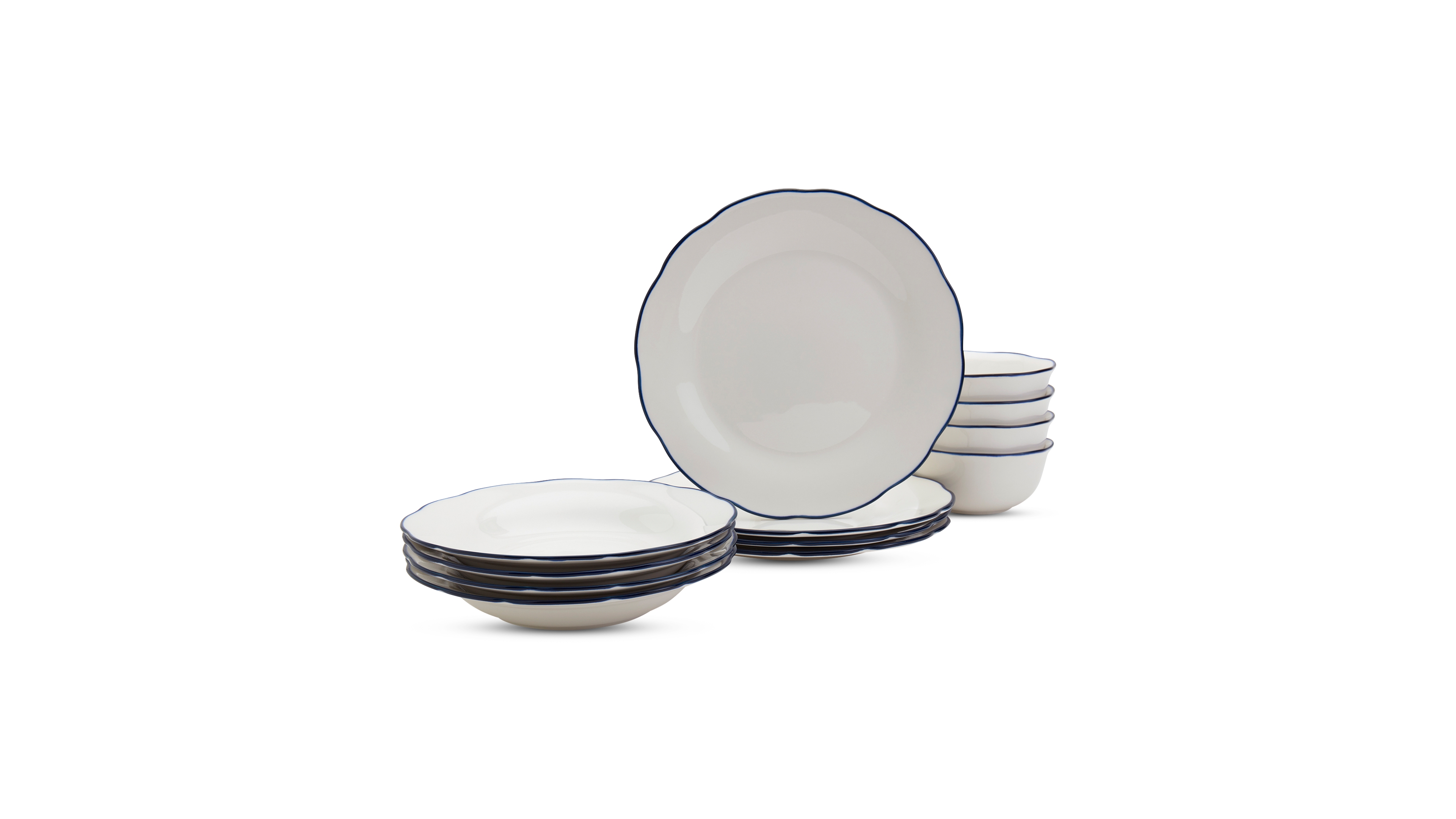 Haven Blue Rim Scalloped 12 Pc. Dinnerware Set, Service for 4
