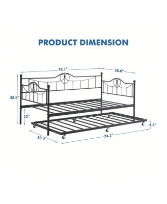 Metal Twin Daybed and Pull-Out Trundle Set, Twin Size, Steel Slat Support, Sofa Bed Frame for Living Room, Bedroom, Guest Room