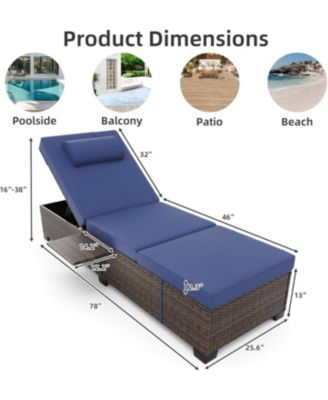 2 PCS All-Weather Outdoor Rattan Patio Chaise Lounge Recliner Chairs with Adjustable Backrest & Cushions for Poolside & Garden