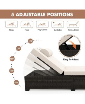 Outdoor Brown Wicker Patio Chaise Lounge Chairs Set of 2, Adjustable Backrest Lounger with Beige Cushion for Pool & Outdoor Use