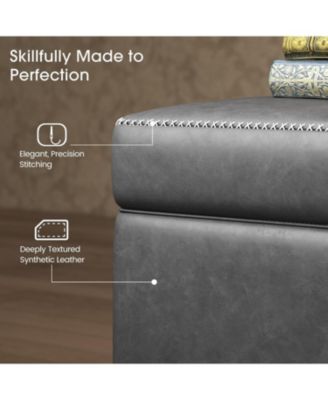 Storage Ottoman Bench, Mid-Century Modern Synthetic Leather, Grey, Safety Hinges, Loads 680 lbs, Entryway & Bedroom