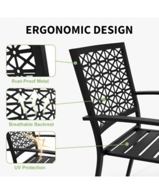 3 PCS Black Patio Bistro Set, Outdoor Stackable Steel Chairs & Square Coffee Table for Balcony, Porch, Garden, Lawn