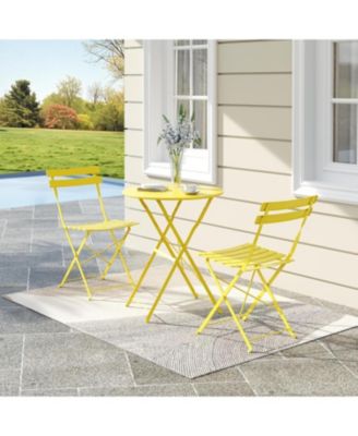 3-Piece Black Bistro Set, Folding Outdoor Furniture with Premium Steel Frame Table & 2 Folding Chairs, Balcony Use