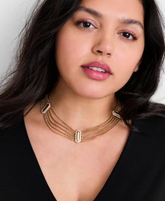 Pav&eacute; Multi-Chain Statement Necklace, 17" + 3" extender, Macy's Exclusive