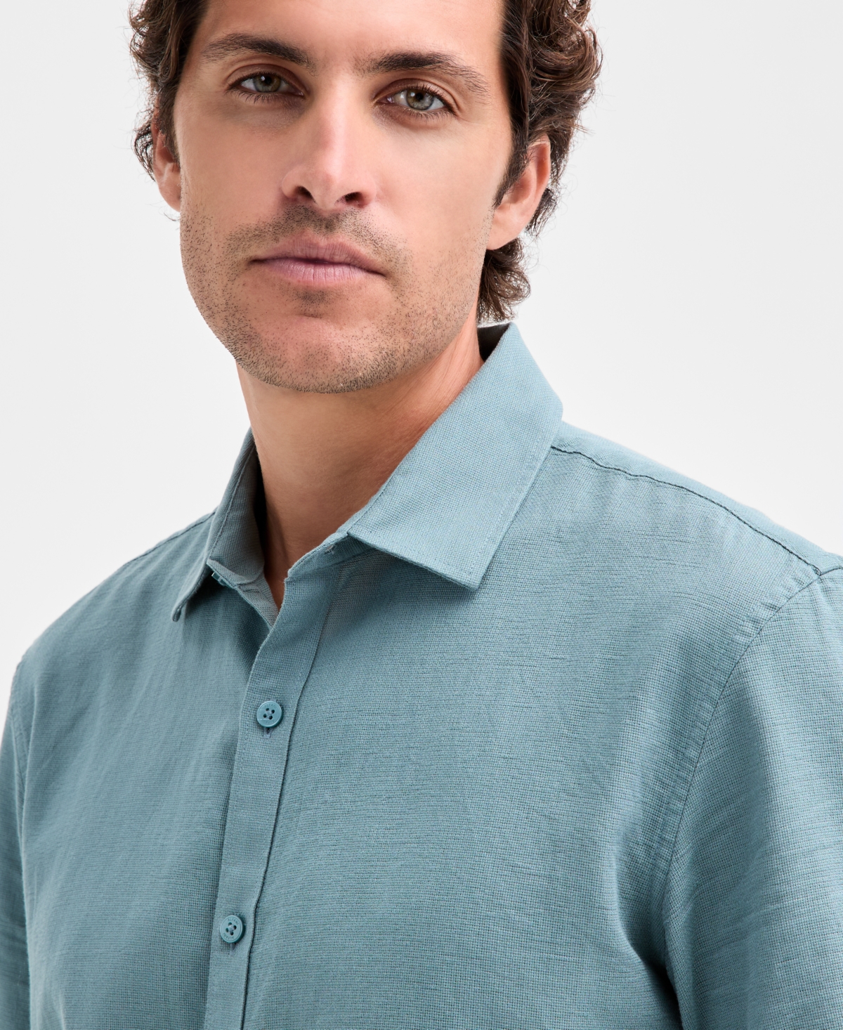 Alfani Men's Short-sleeve Solid Textured Shirt, Created For Macy's In Green