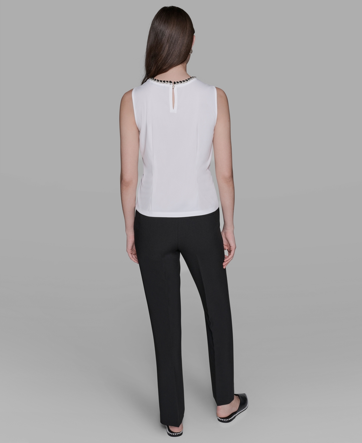 Karl Lagerfeld Women's Embellished Pleated Top In White