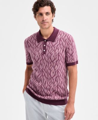 Men's Short Sleeve Birdseye Jacquard Polo Sweater, Macy's Exclusive