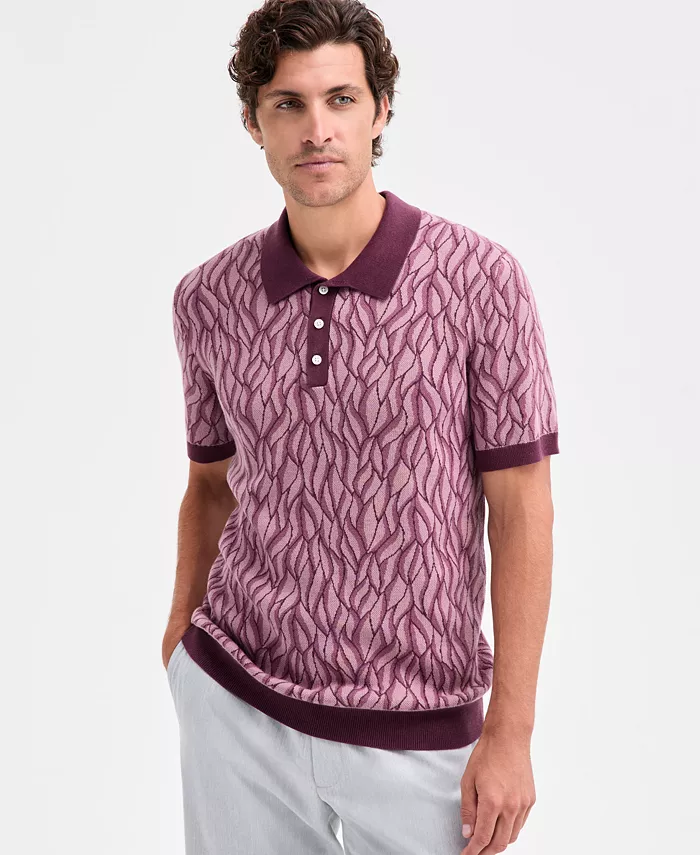 Men's Short Sleeve Birdseye Jacquard Polo Sweater