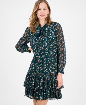 Women's Floral Print Blouson-Sleeve Shirtdress