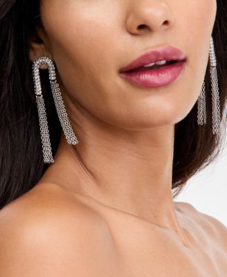 Crystal & Chain Fringe U-Shaped Statement Earrings, Macy's Exclusive