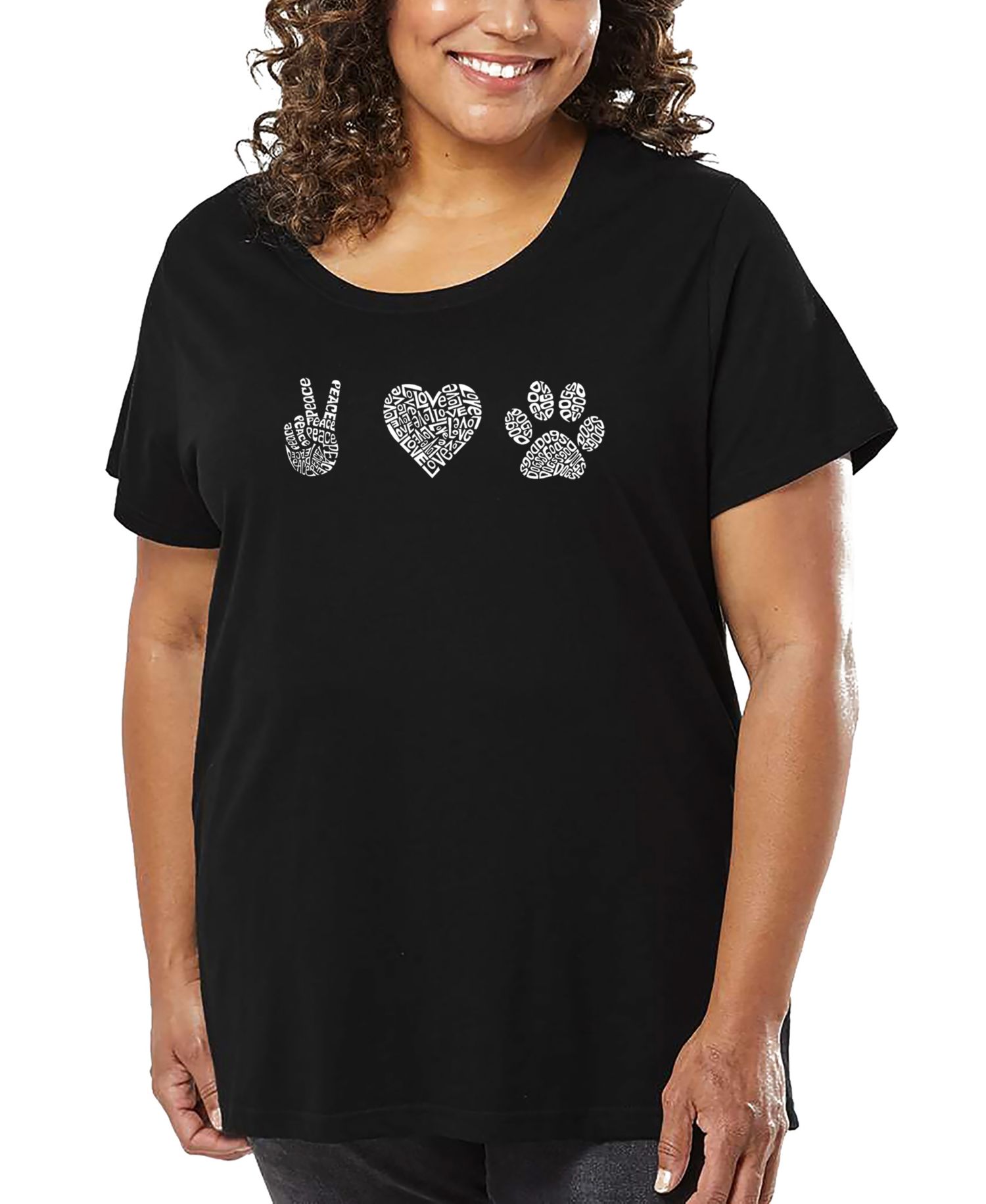 Plus Size Peace Love Dogs Word Art T-Shirt