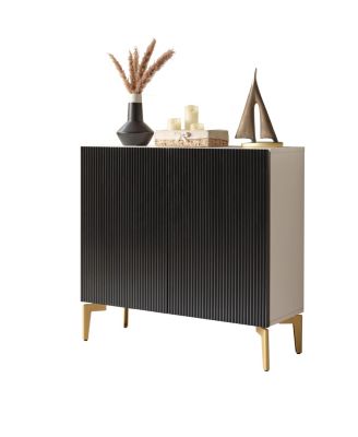 Arvo Modern Console Table – Textured Front with Black Frame & Gold Legs, Sculptural Entryway Sofa Storage Sideboard