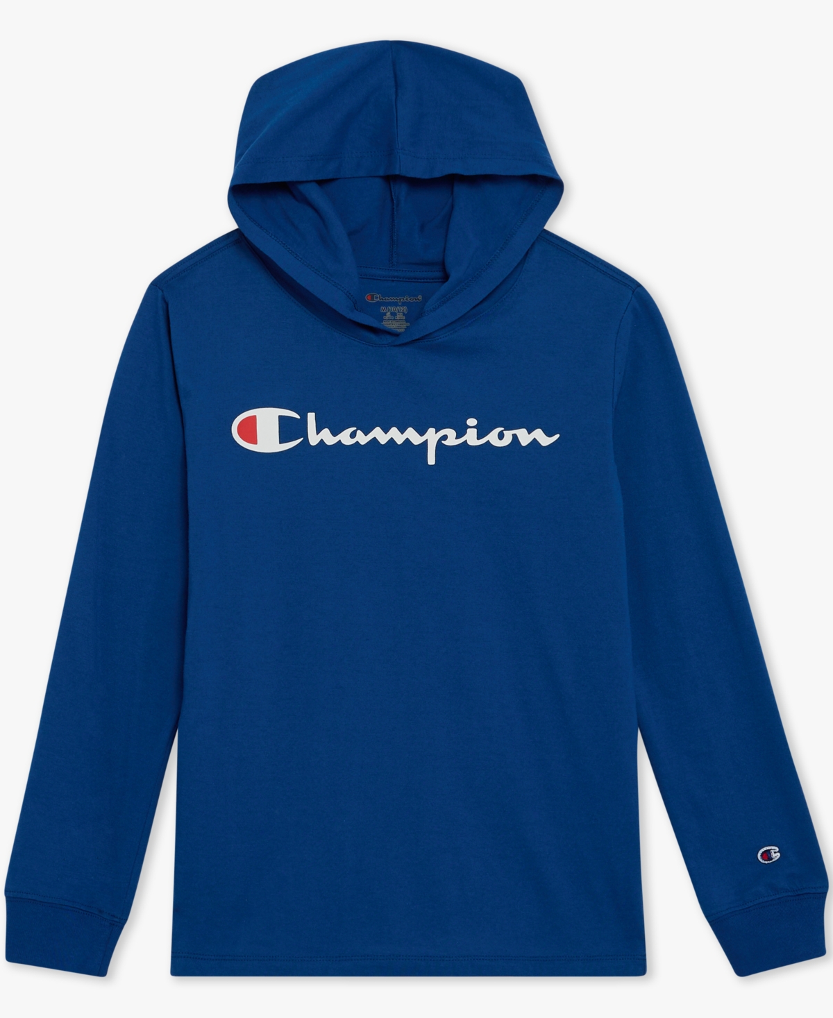 Champion Big Boys Signature Logo Long-sleeve Hooded T-shirt In Blue