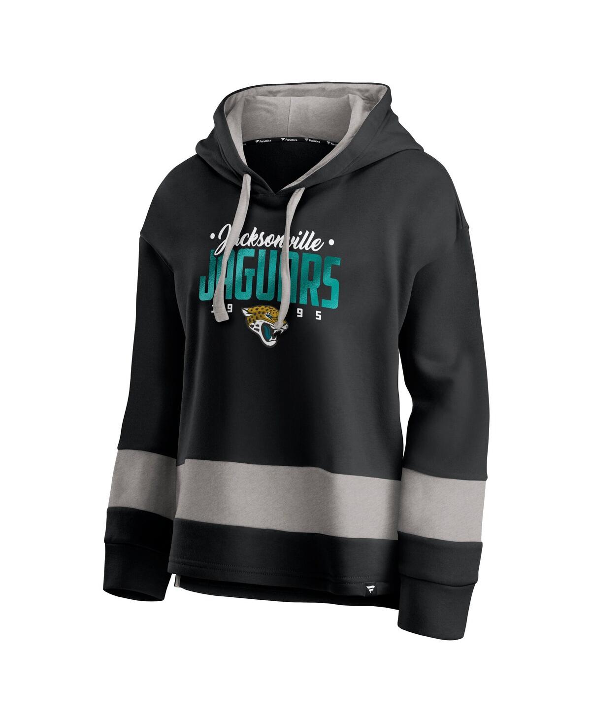 Fanatics Women's Black/gray Jacksonville Jaguars Huddle Up Fundamental Fleece Color Block Pullover Hoodie In Multi