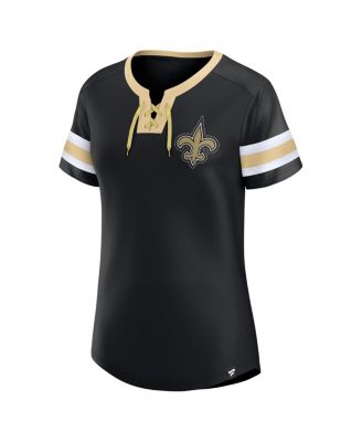 Women's Black New Orleans Saints Bling Athena Jersey Style Lace-up T-Shirt