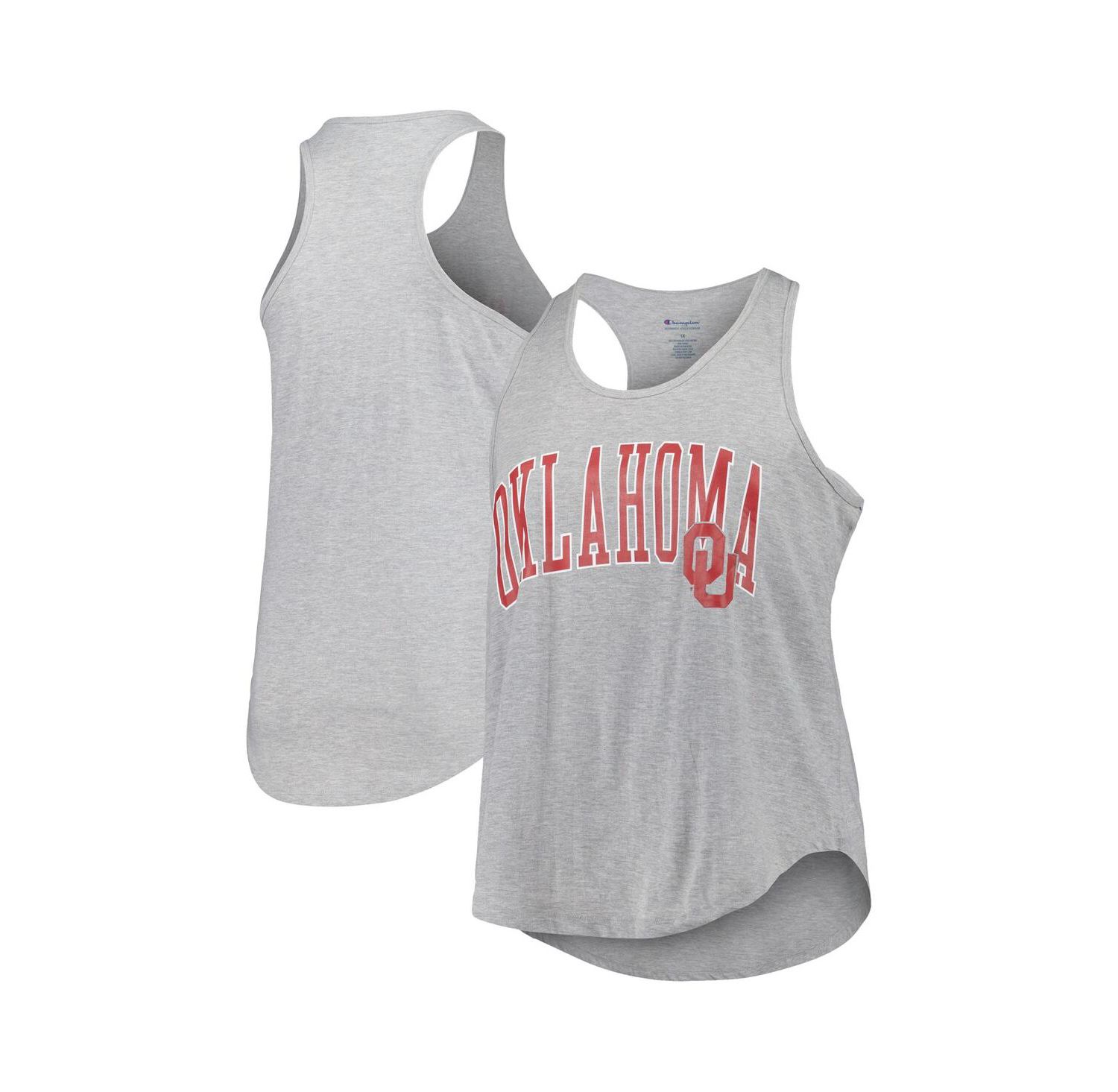 Women's Heather Gray Oklahoma Sooners Arch Logo Racerback Scoop Neck Tank Top