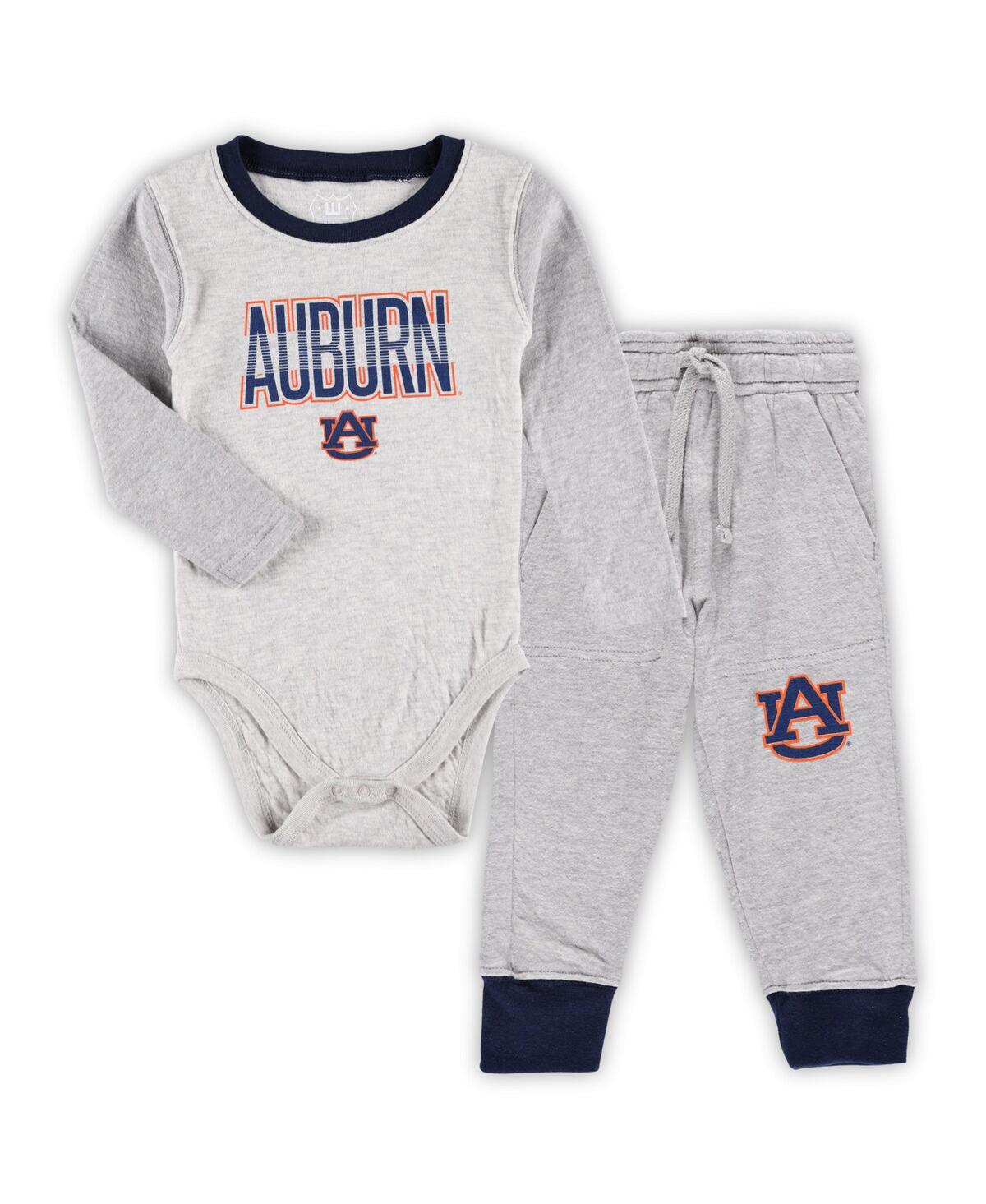 Wes & Willy Baby Boys And Girls Heather Gray Auburn Tigers Jie Long Sleeve Bodysuit And Pants Set In Gray