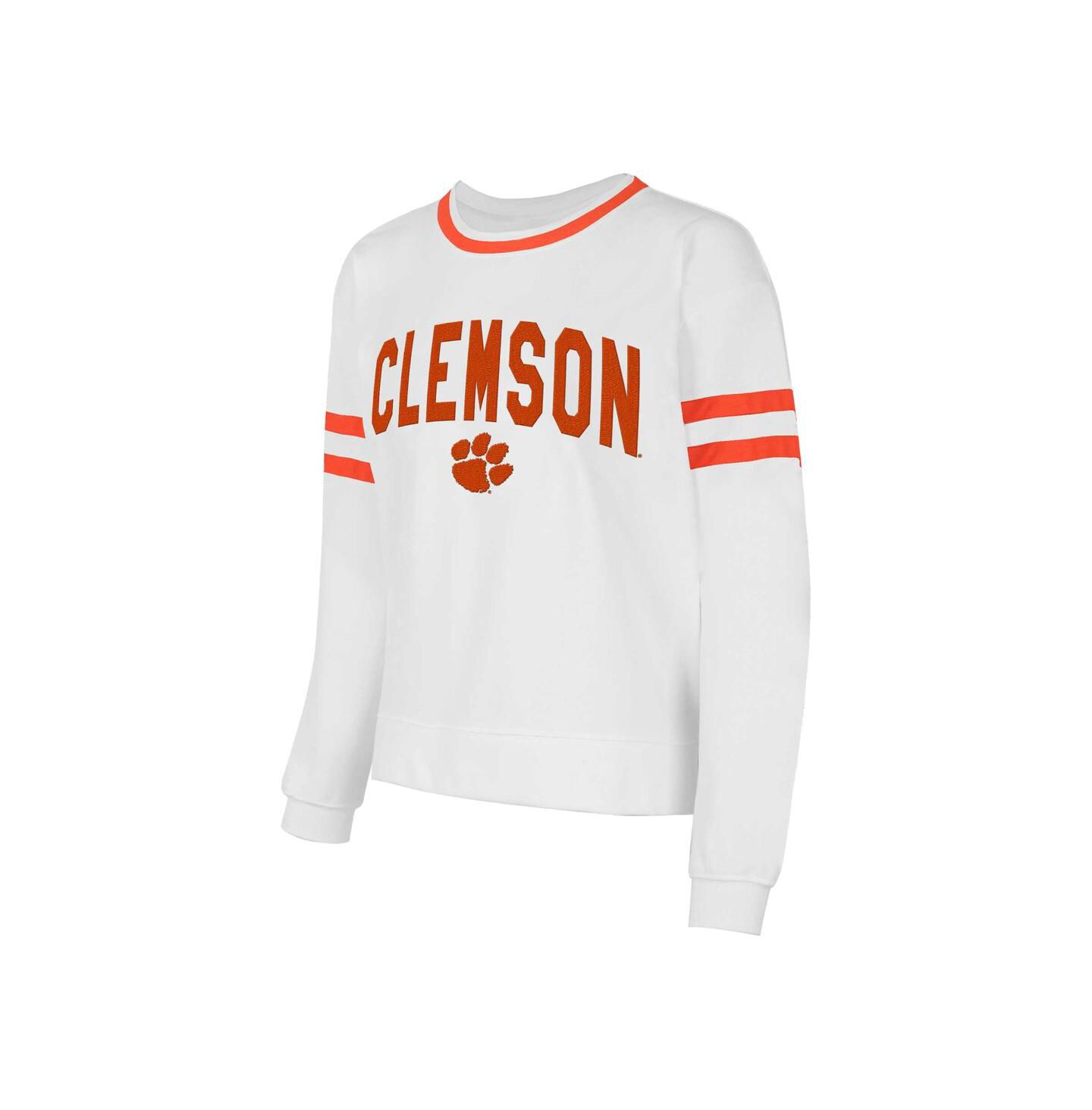 Женский топ Concepts Sport White Clemson Tigers Borough French Terry Arch Over Long Sleeve — фото 3