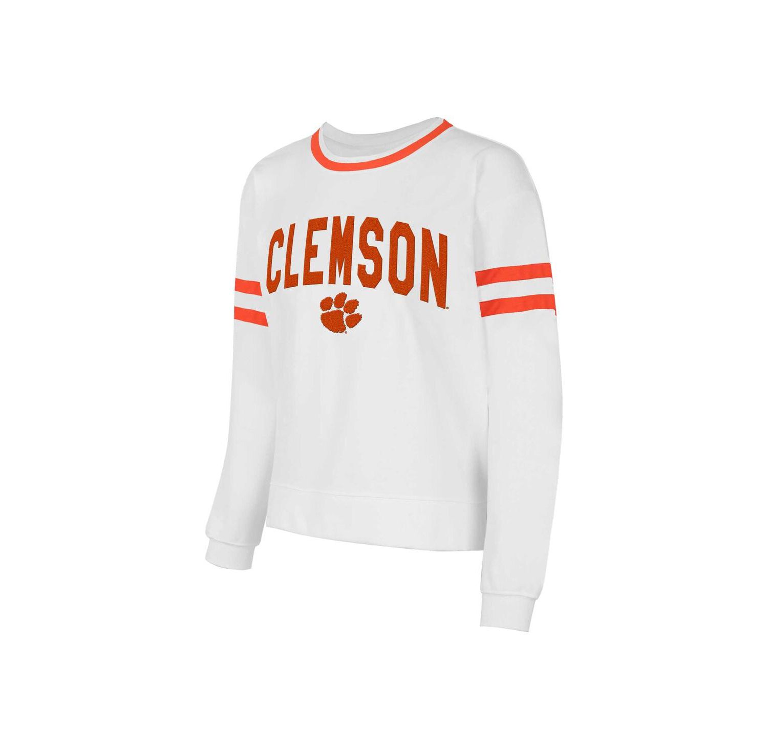 Women's White Clemson Tigers Borough French Terry Arch Over Long Sleeve Top