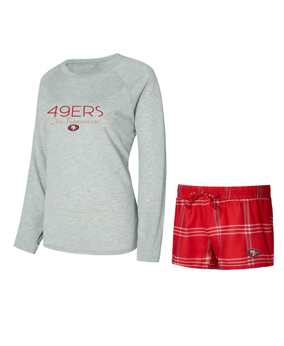 Concepts Sport Women's Scarlet/gray San Francisco 49ers Petition Raglan Long Sleeve Top And Shorts Set