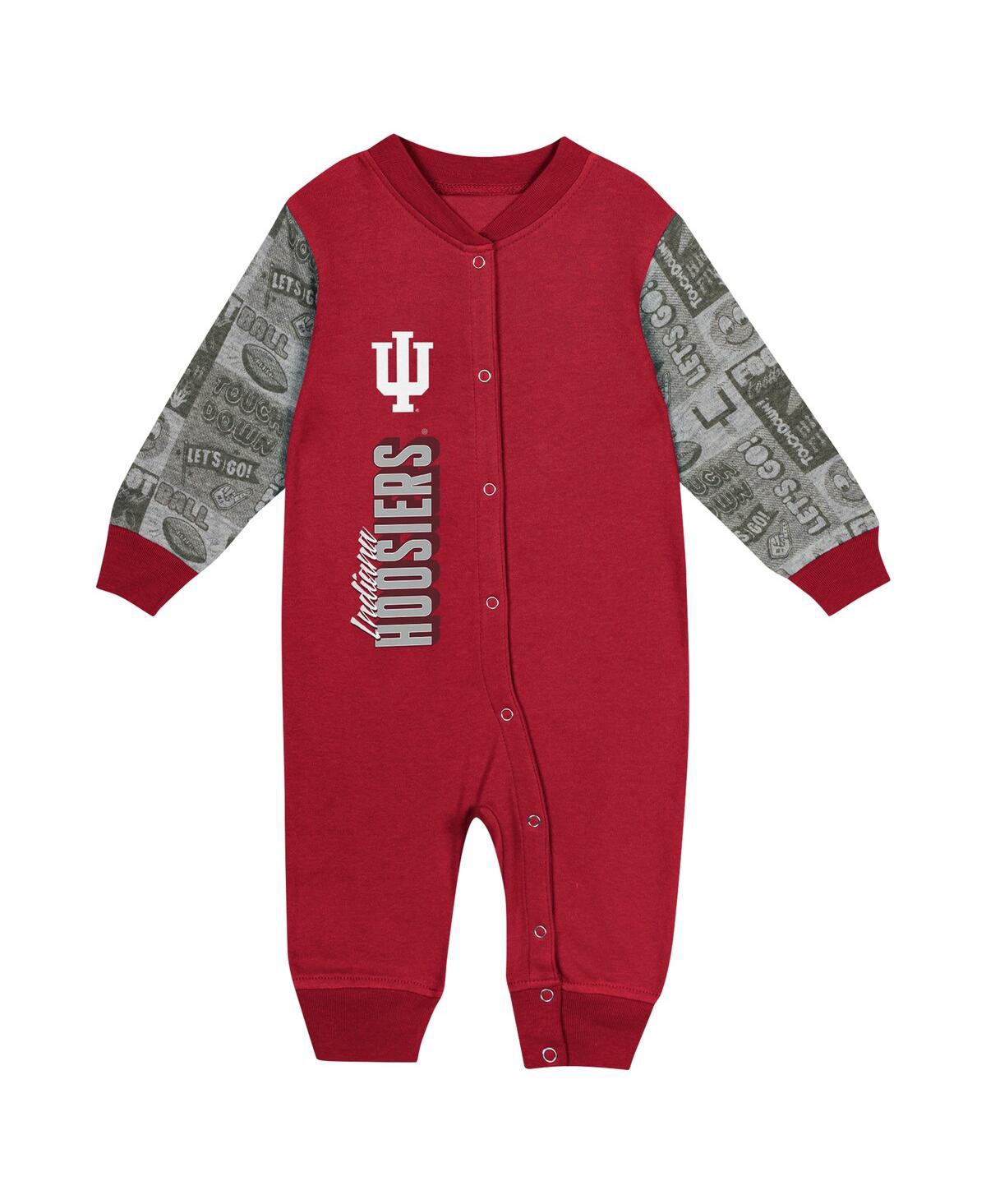 Outerstuff Baby Boys And Girls Crimson Indiana Hoosiers Playbook Color Block Long Sleeve Coveralls In Red
