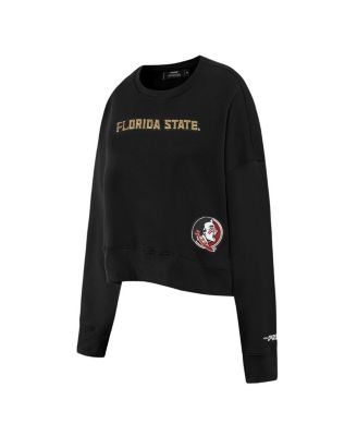Women's Black Florida State Seminoles Sequin Boxy Cropped Pullover Sweatshirt