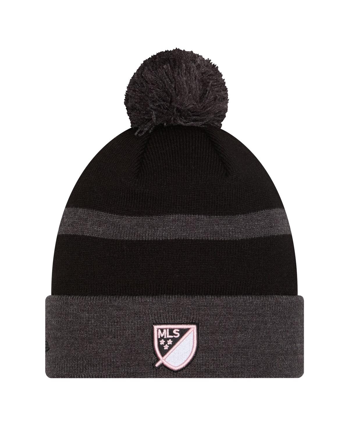 New Era Black Inter Miami Cf 2025 Kickoff Cuffed Knit With Pom Hat In Black
