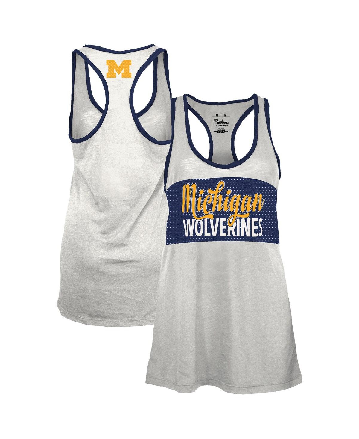 Pressbox Women's White/navy Michigan Wolverines Tracy Racerback Burnout Tank Top In Multi
